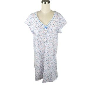 EILEEN WEST Ditzy Floral Nightgown Womens M Mother Pearl Buttons Lace V neck Fem